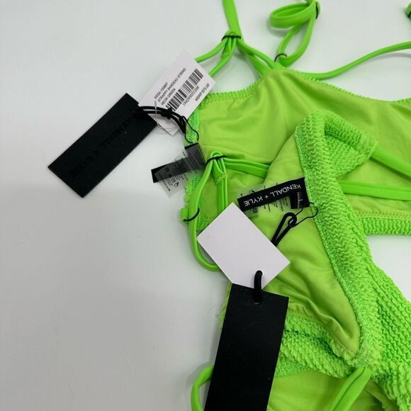 Kendall + Kylie Neon Lime Green Bandeau Strappy Swimsuit Bikini Set Sz L - Picture 4 of 5